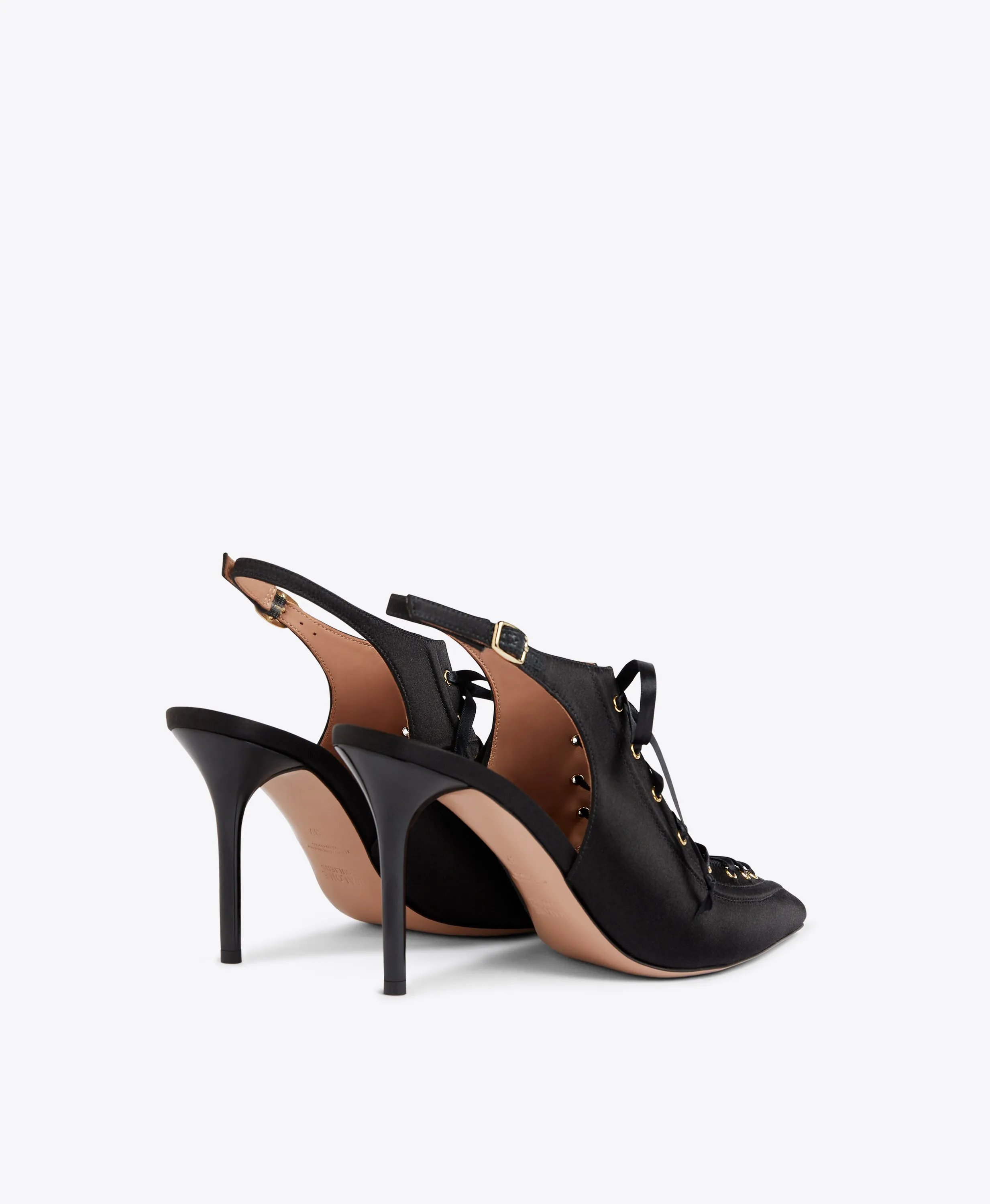 Alessandra 85 Black Satin Slingbacks