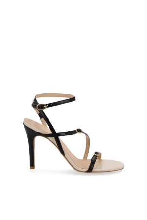 ALYSSA BICOLOR BLACK CREAM LEATHER SANDALS