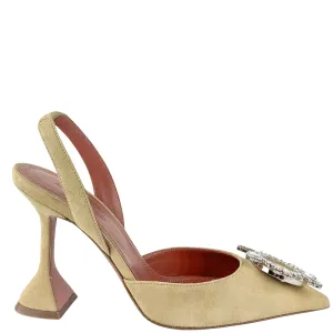 Amina Muaddi Begum Suede Slingbacks in Sand