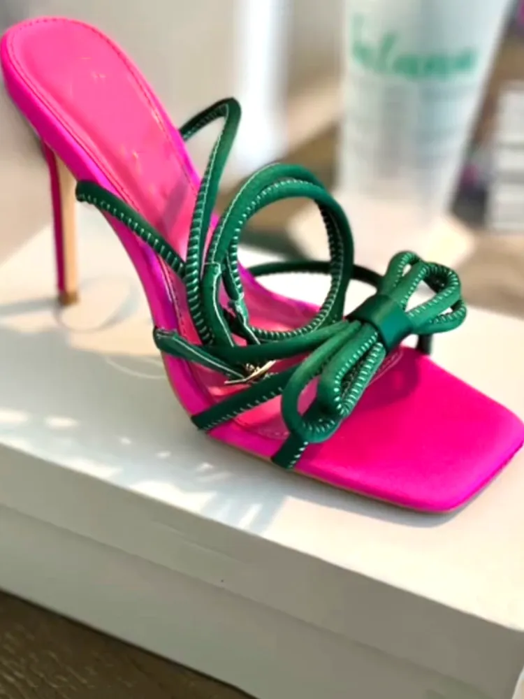 Amozae-Bowknots Color Block Stiletto Heel