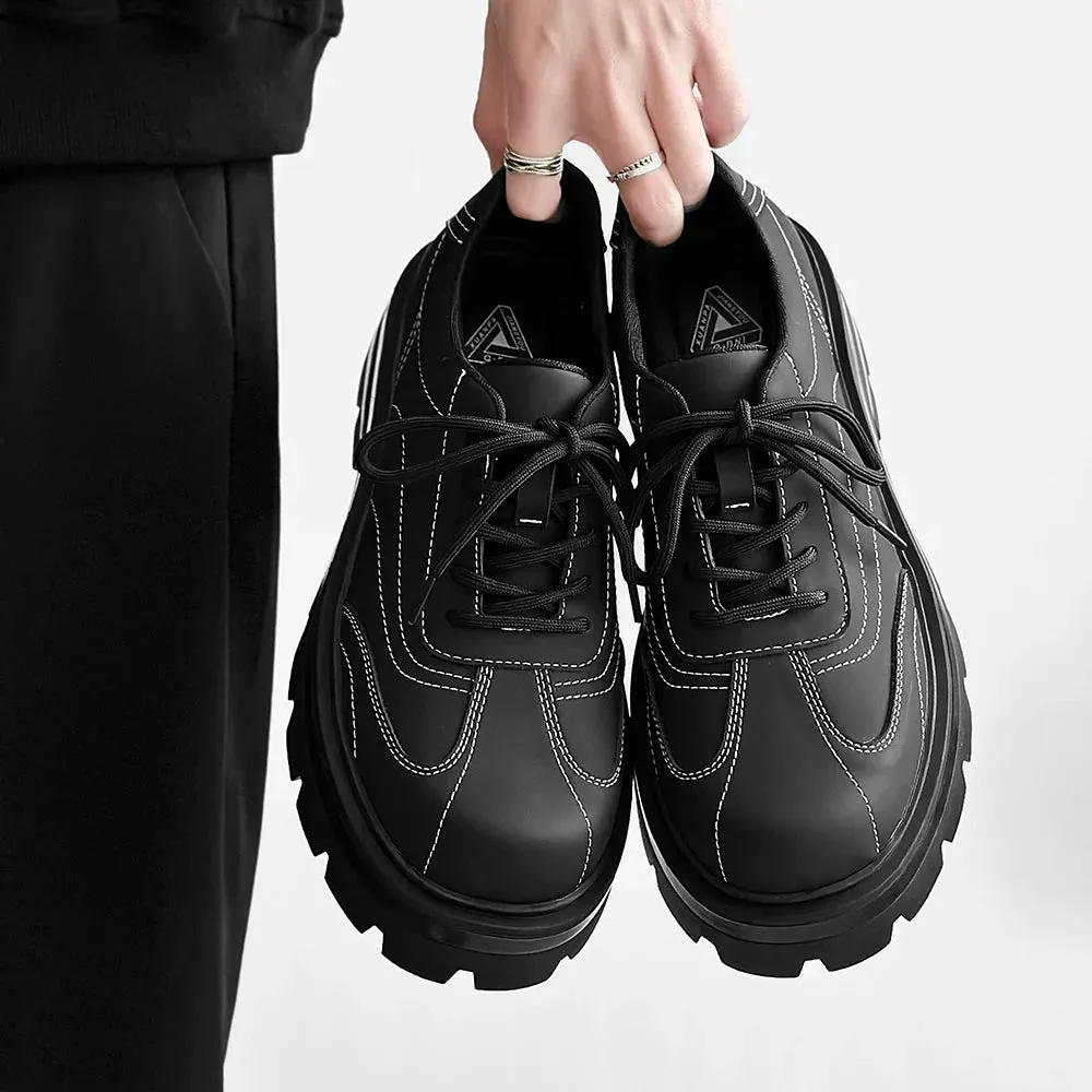 Amozae- Matt Black Contrast Stitch Chunky Oxford Shoes