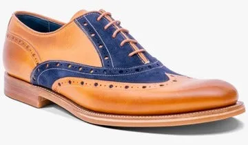 Barker Abingdon Brogue Shoe - Cedar Calf/Navy Suede