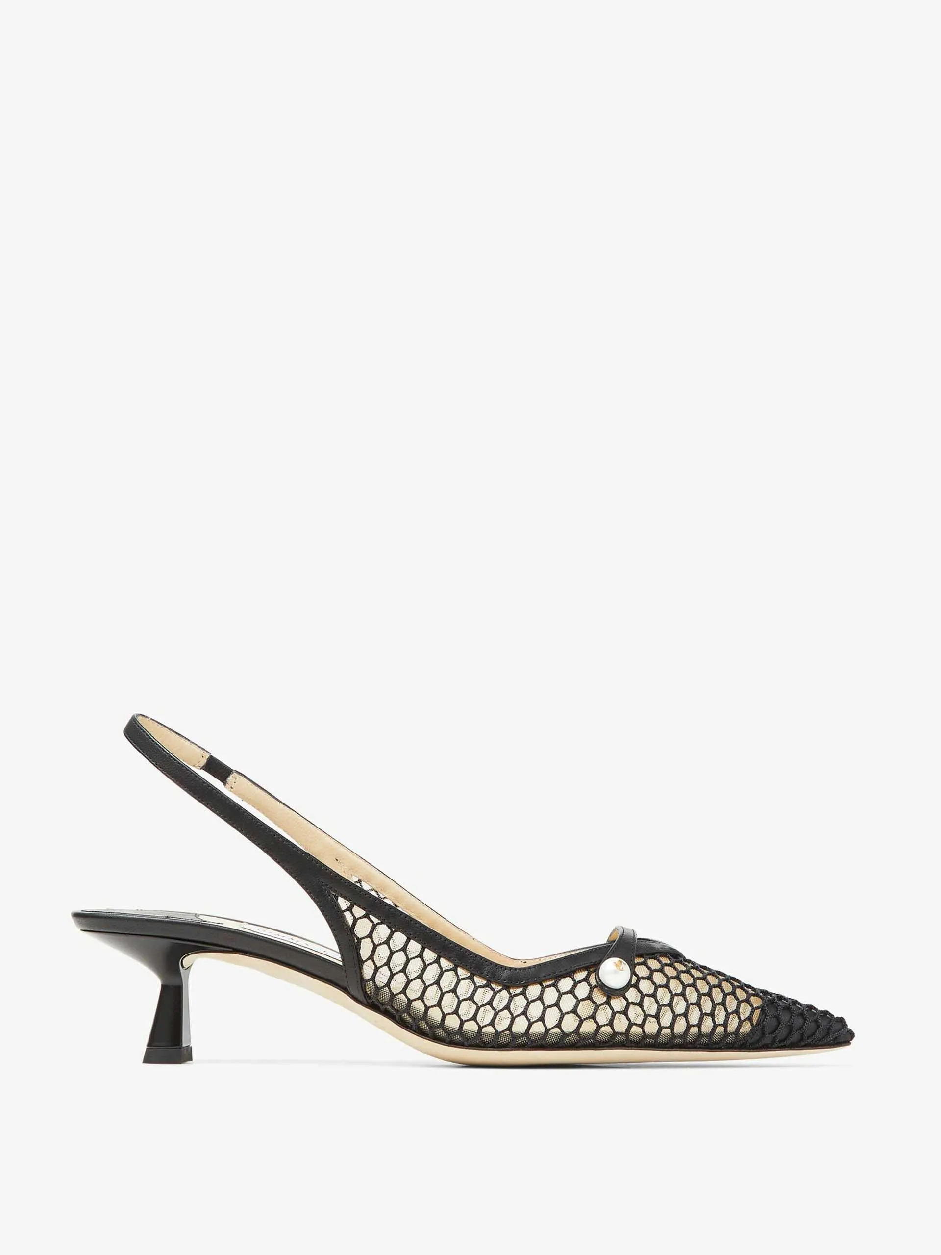 Black mesh slingback pumps