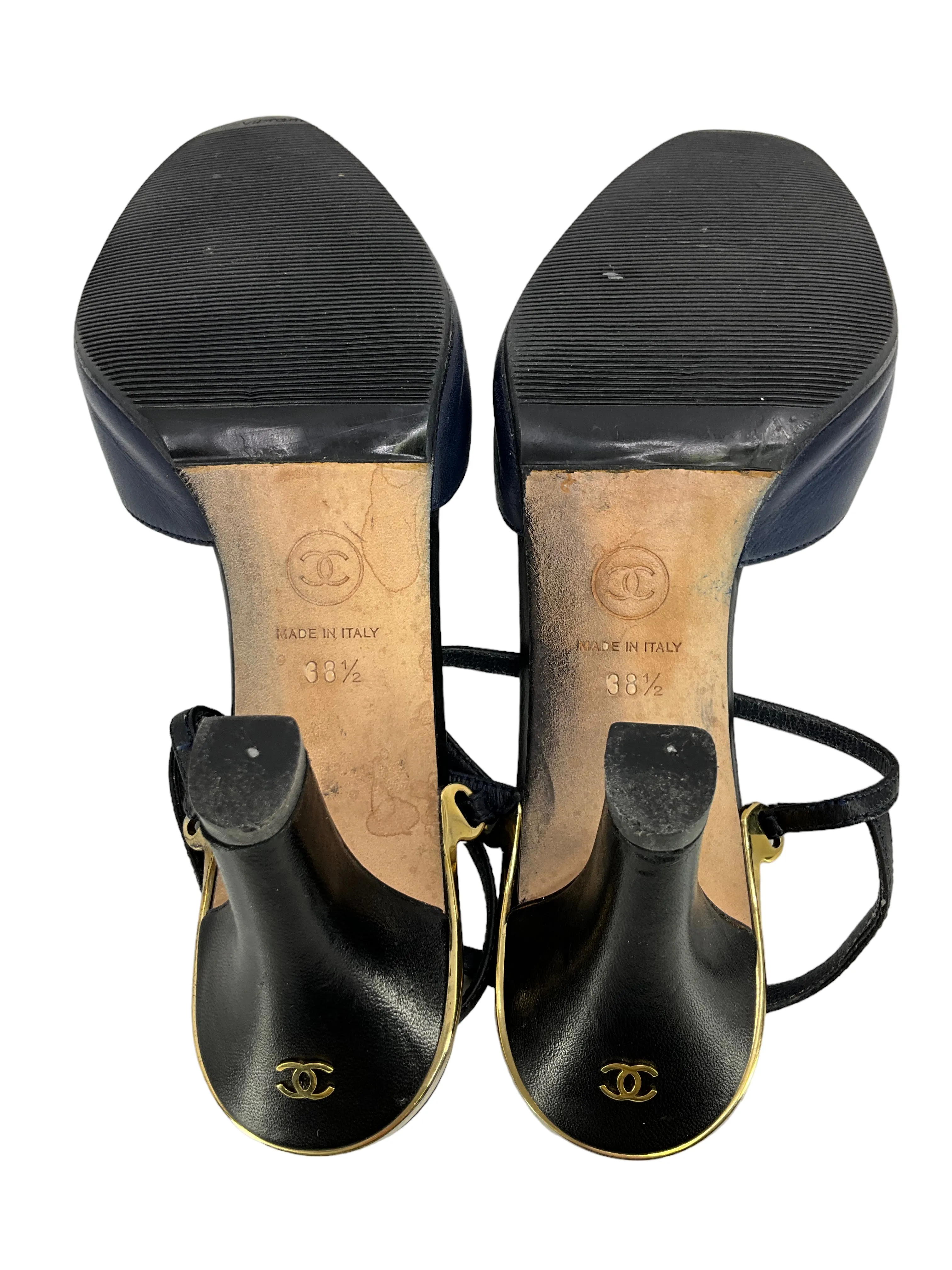 CHANEL 17P Lambskin Cap Toe Slingbacks Size 8.5