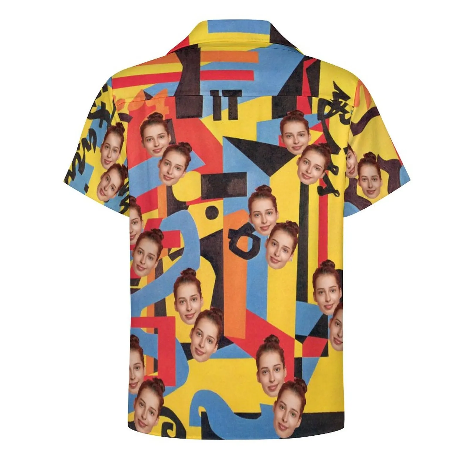 Custom Face Color Block Splicing Yellow Men's Lapel Shirt Cuban Collar Hawaiian Shirt