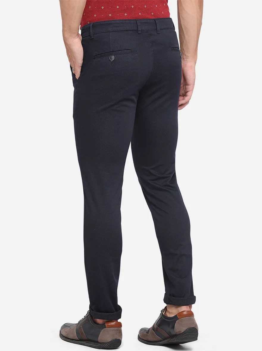 Dark Blue Solid Neo Fit Casual Trouser | Greenfibre