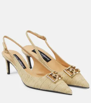 Dolce&Gabbana Logo Raffia Slingbacks, Brown