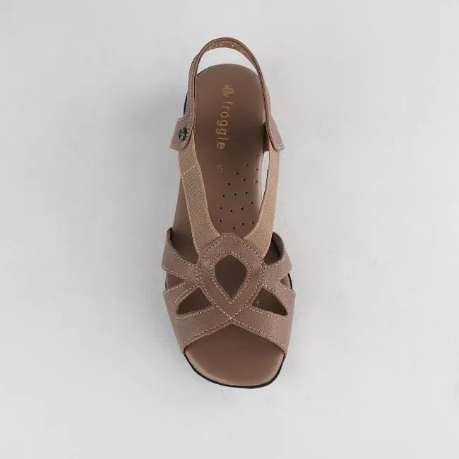 Elasticated Cut-out Sandal in Stone - 11519