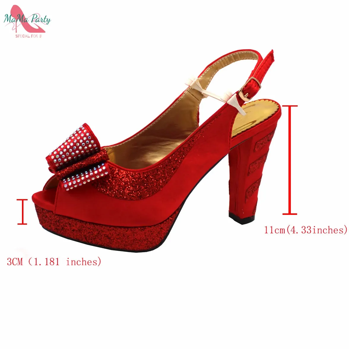 Elegant Style African Women Shoes Matching Hand Bag Set in Red  Color Slingbacks Sandals with Platform for Party