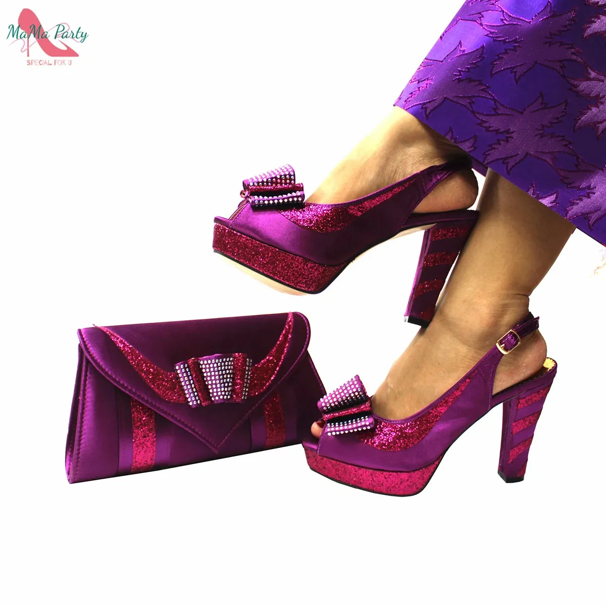 Elegant Style African Women Shoes Matching Hand Bag Set in Red  Color Slingbacks Sandals with Platform for Party