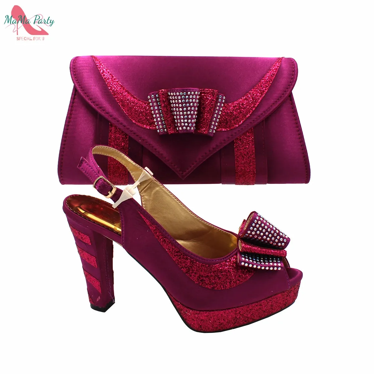 Elegant Style African Women Shoes Matching Hand Bag Set in Red  Color Slingbacks Sandals with Platform for Party