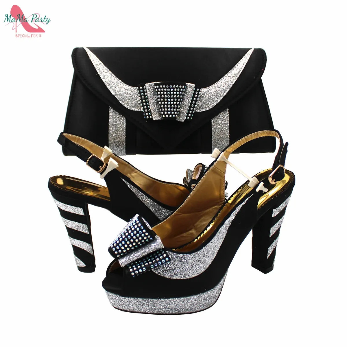 Elegant Style African Women Shoes Matching Hand Bag Set in Red  Color Slingbacks Sandals with Platform for Party