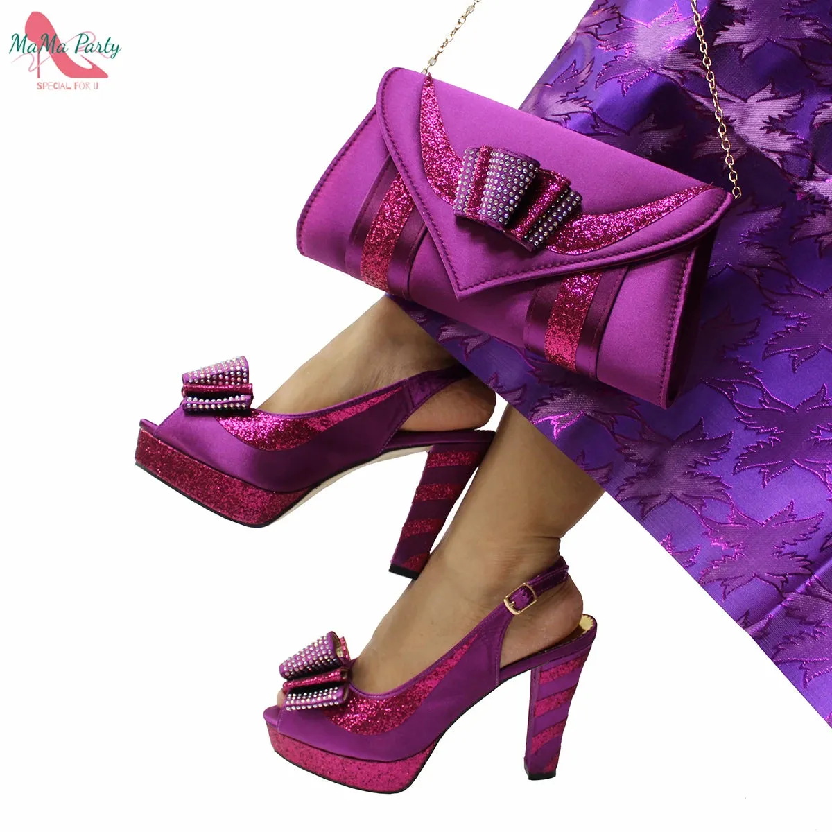 Elegant Style African Women Shoes Matching Hand Bag Set in Red  Color Slingbacks Sandals with Platform for Party