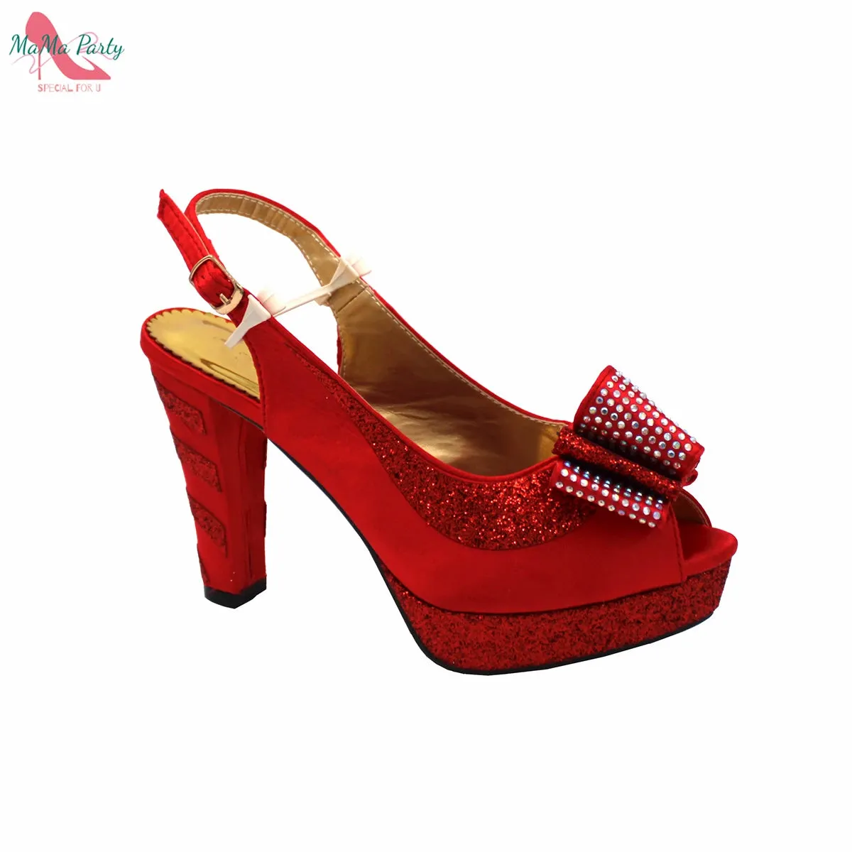 Elegant Style African Women Shoes Matching Hand Bag Set in Red  Color Slingbacks Sandals with Platform for Party