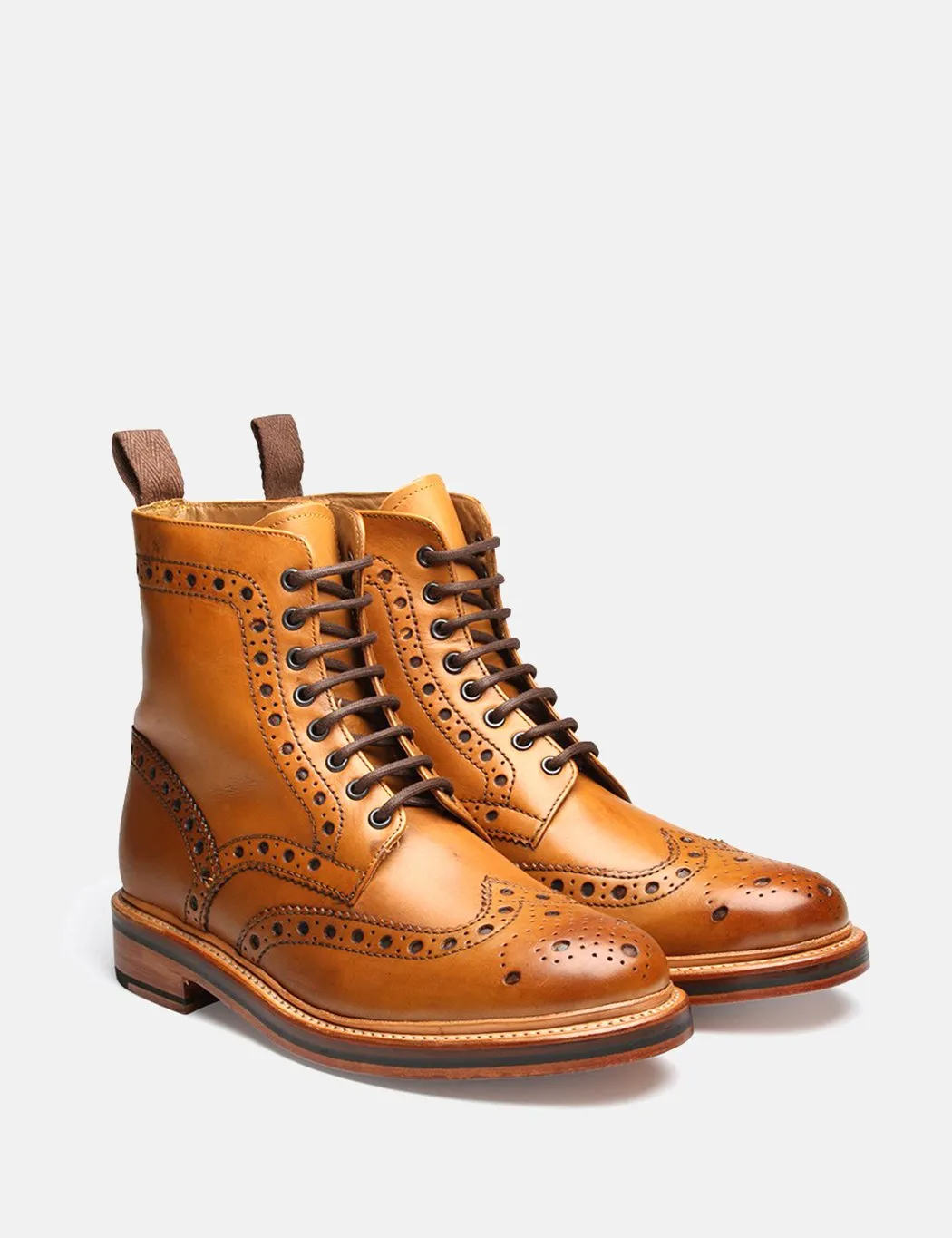 Grenson Fred Calf Brogue Boot (Leather) - Tan