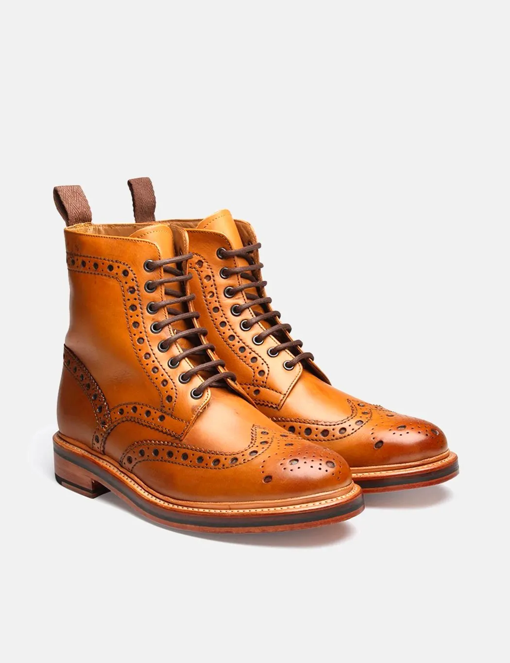 Grenson Fred Calf Brogue Boot (Leather) - Tan