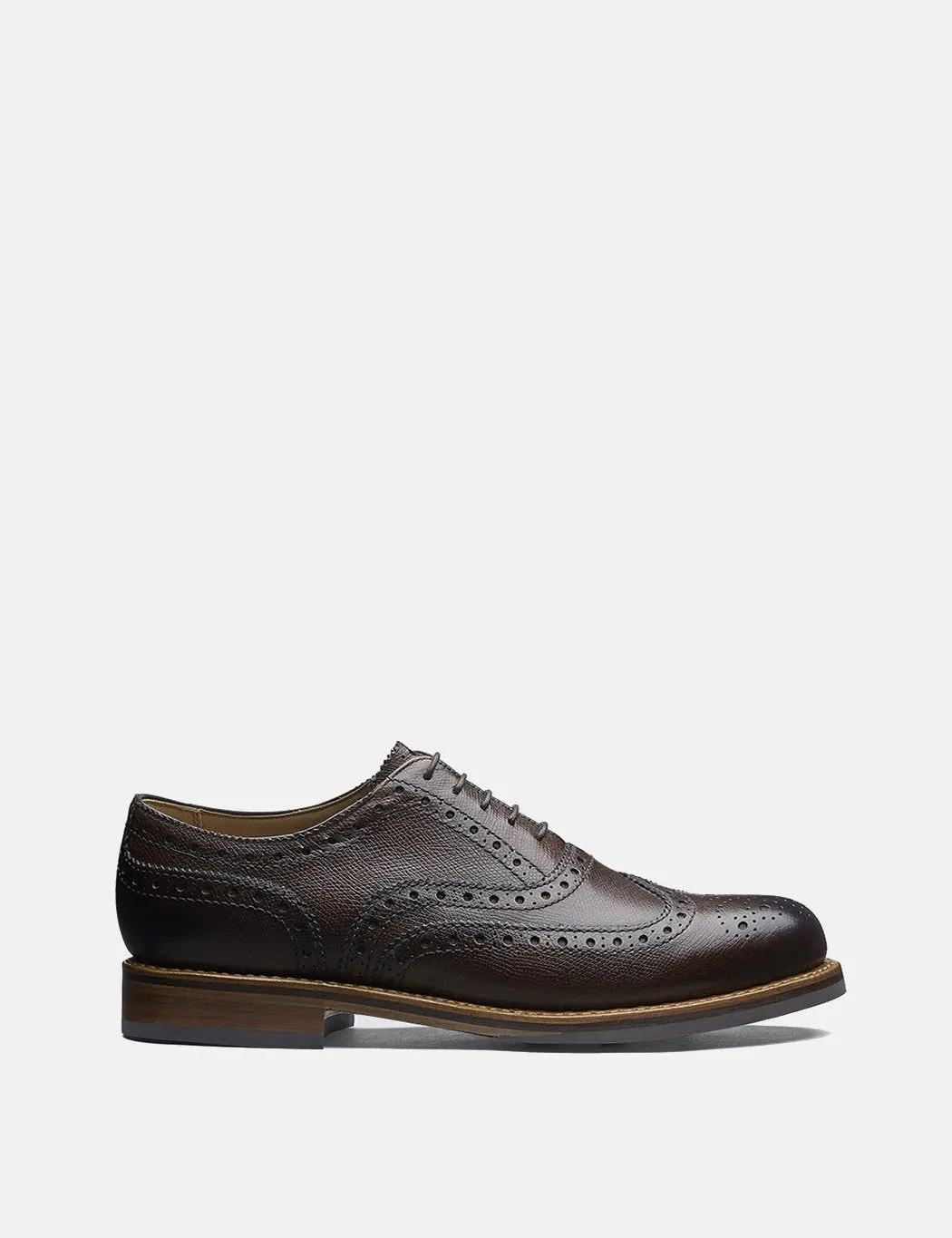 Grenson Stanley Brogue Shoes (Grain Leather) - Dark Brown