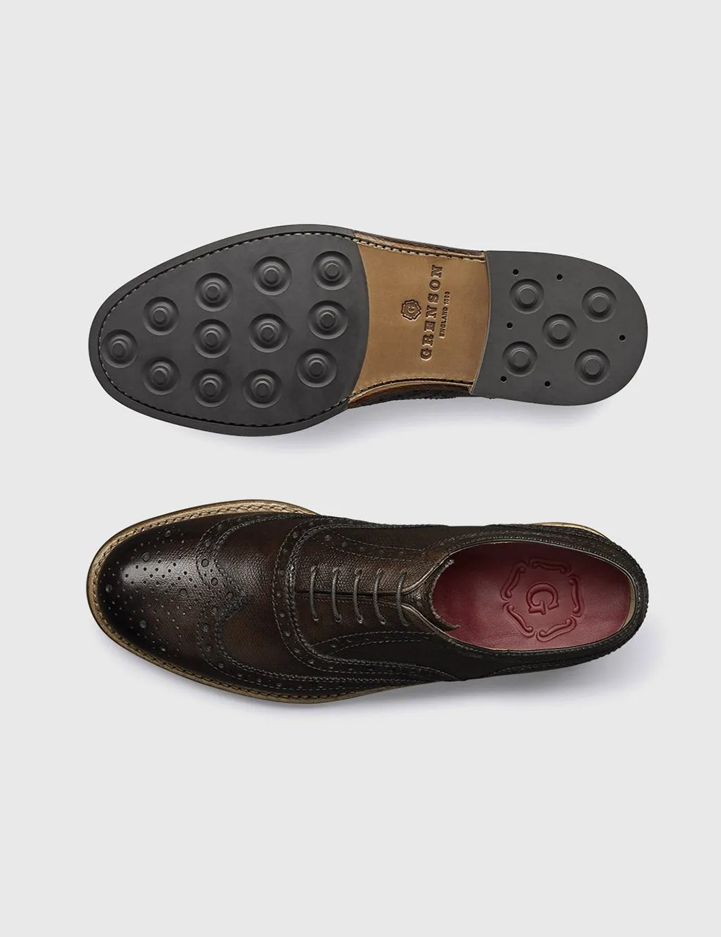 Grenson Stanley Brogue Shoes (Grain Leather) - Dark Brown