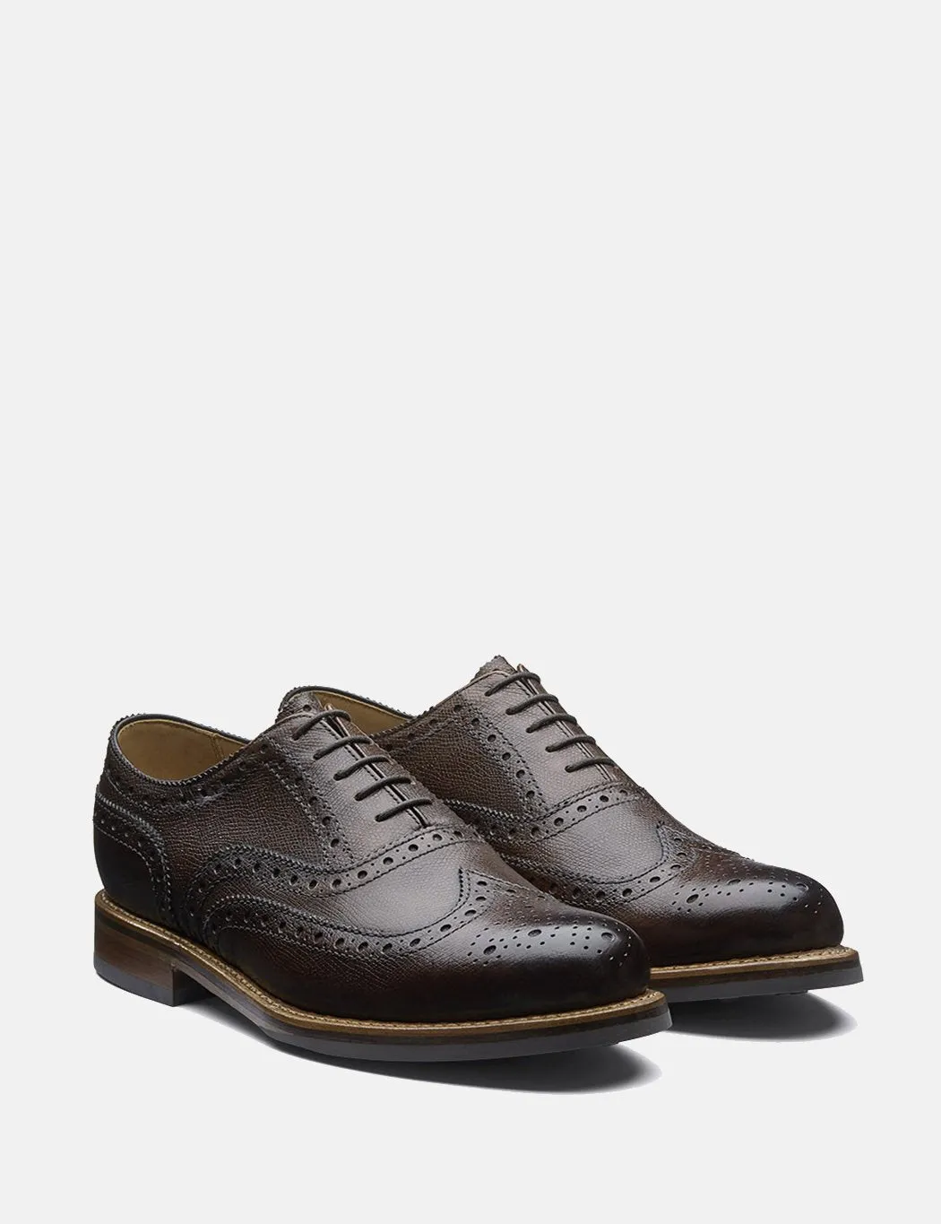 Grenson Stanley Brogue Shoes (Grain Leather) - Dark Brown