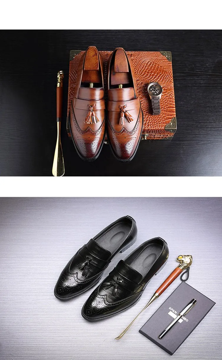 Italian handmade leather fashion brogue fringed men's shoes