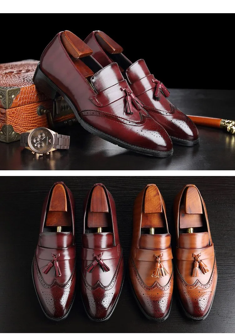 Italian handmade leather fashion brogue fringed men's shoes