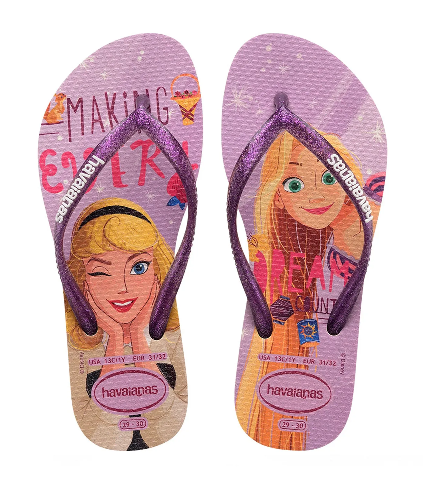 Kids Disney Princess Slim Flip Flops - Beige