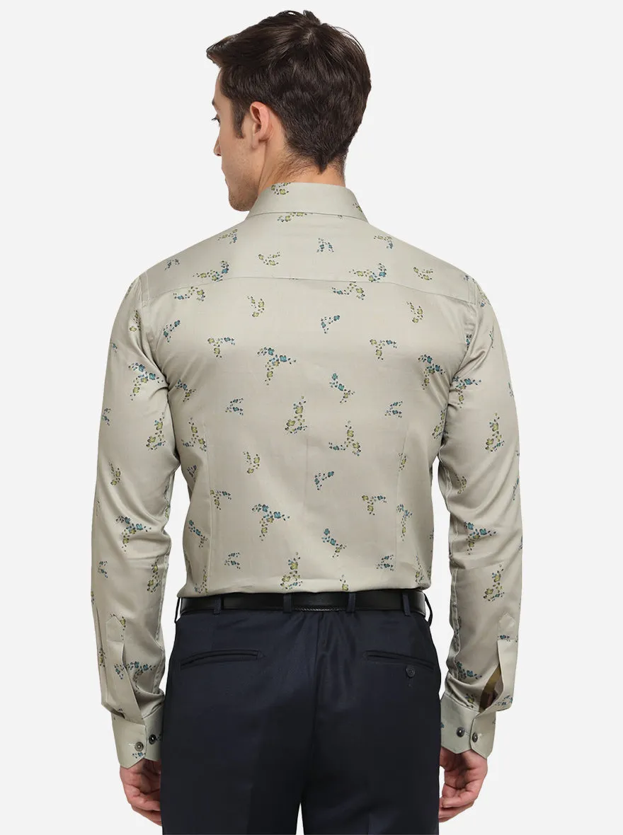 Light Beige Printed Slim Fit Party Wear Shirt | Wyre