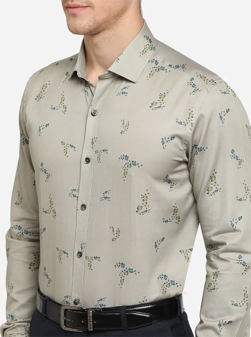 Light Beige Printed Slim Fit Party Wear Shirt | Wyre