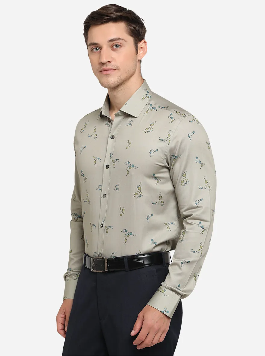 Light Beige Printed Slim Fit Party Wear Shirt | Wyre