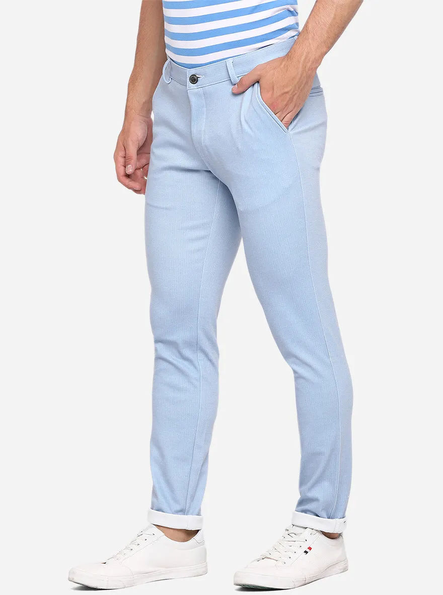 Light Blue Solid Venice Fit Casual Trouser | JadeBlue