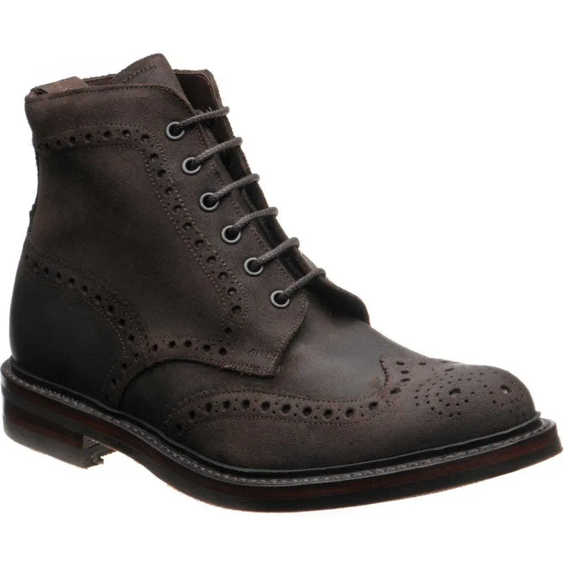 LOAKE Bedale Brogue Suede Boot - Dark Brown Waxy