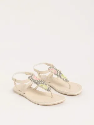 LUNA BLU Ivory T-Strap Sandals