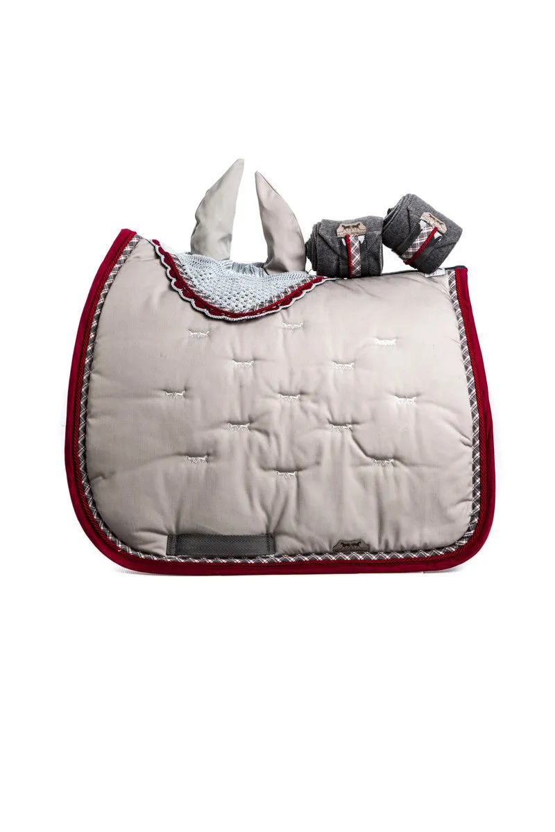 Marta Morgan Cotton Saddle Blanket (Light Grey Cotton with Bordeaux Trim)