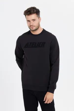 Men Black Sweatshirt With Flock Applique