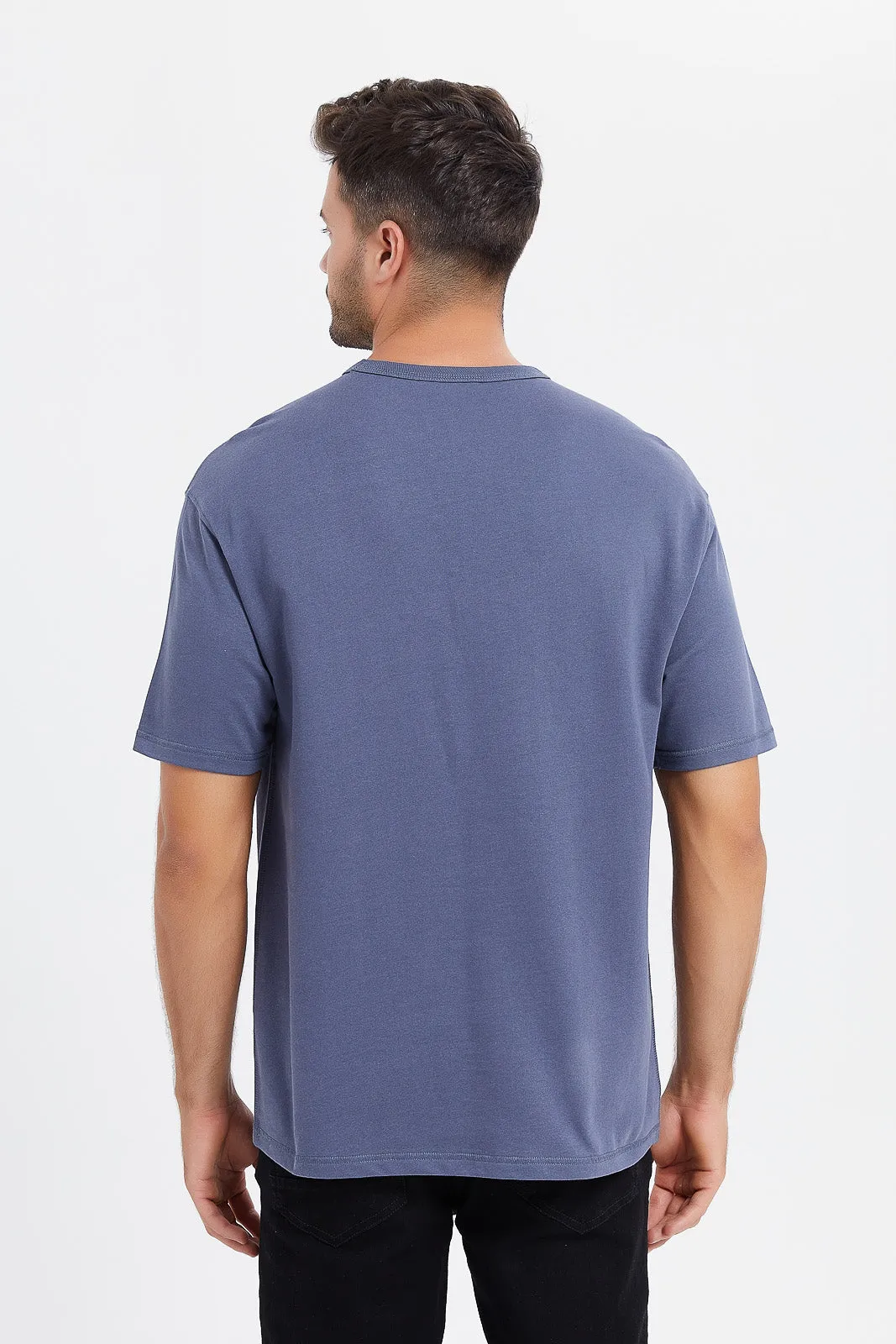 Men Blue Oversize Embroidered Lounge T-Shirt