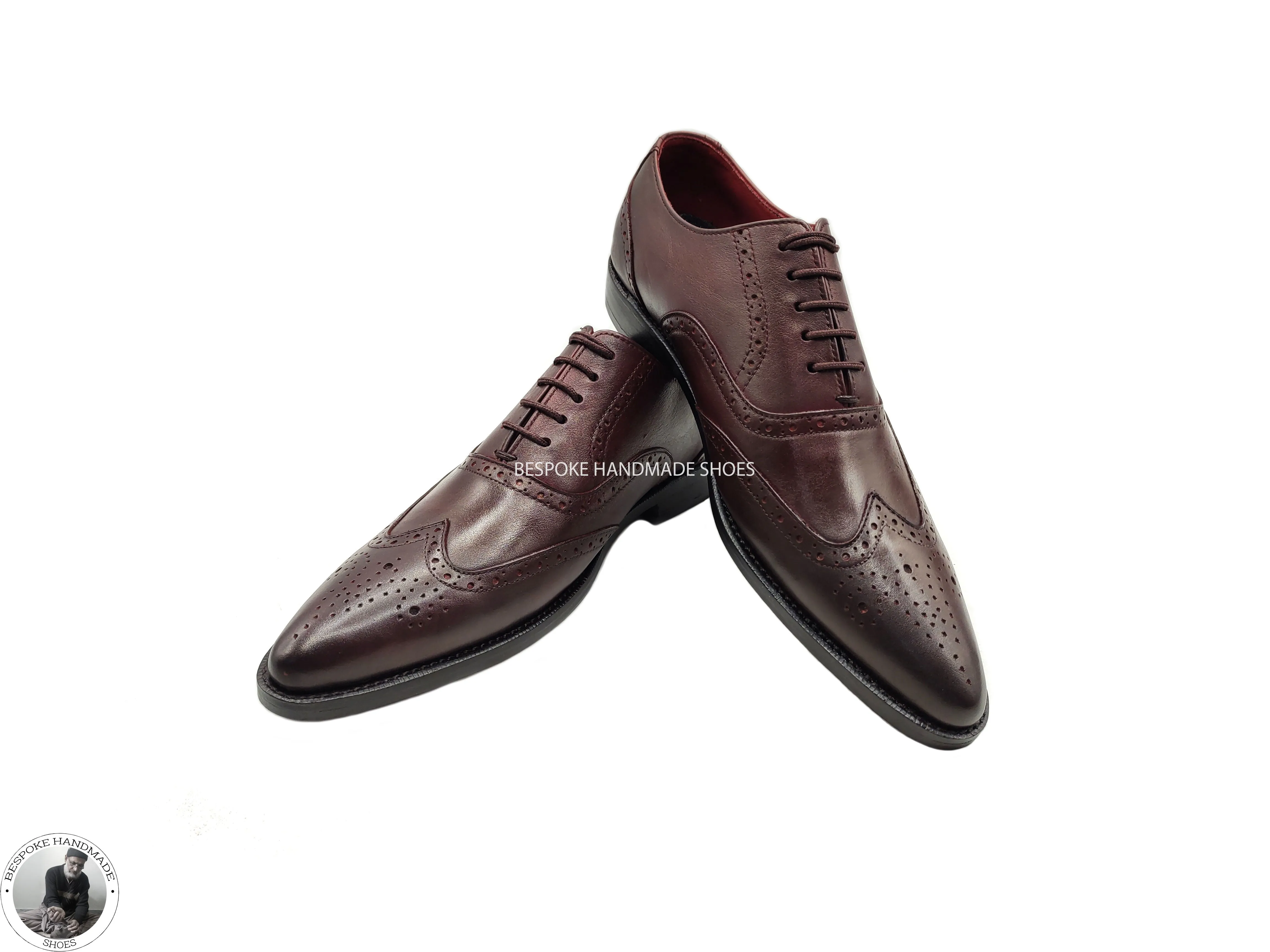 Men Chocolate Brown Italian Leather Oxford Wingtip Brogue Lace Up Handmade Dress Shoes