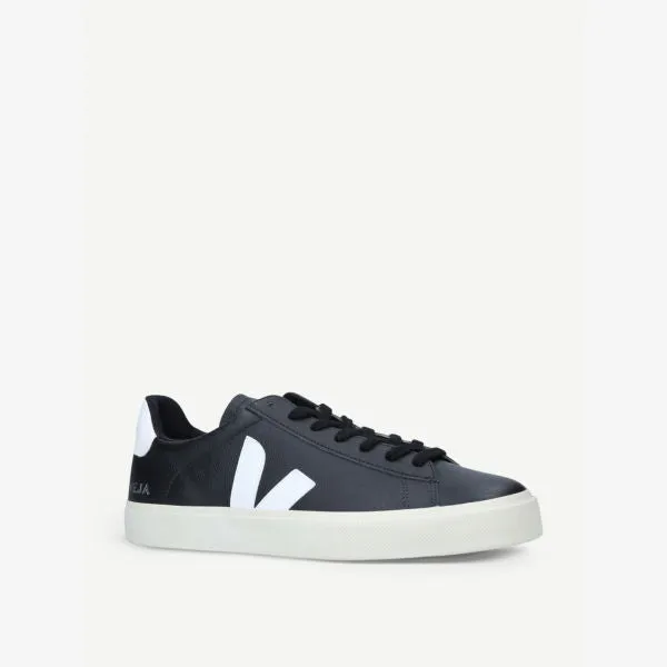 Men's Campo Low Top Sneakers in Veja Coated Leather and Canvas, Black