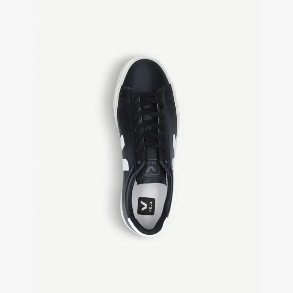 Men's Campo Low Top Sneakers in Veja Coated Leather and Canvas, Black