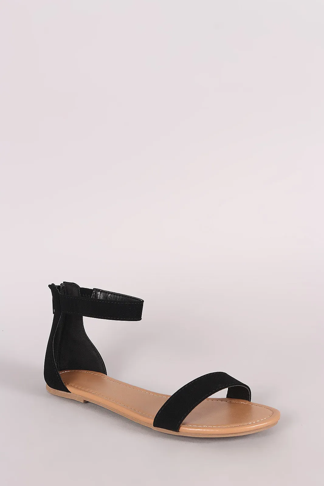 Nubuck Single Band Ankle Strap Flat Sandal