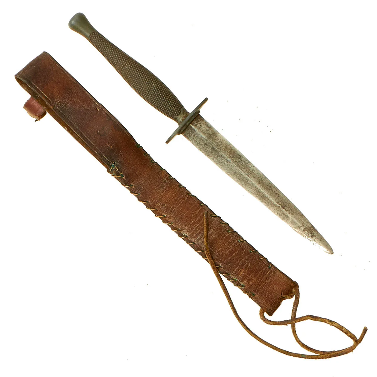 Original U.S. WWII USMC Marine Raider Stiletto Dagger by Camillus with Theater Made Replacement Leather Scabbard