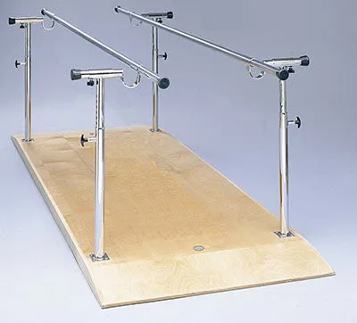 Parallel Bars, wood platform mounted, height and width adjustable, 10' L x 19" - 26" W x 26" - 44" H