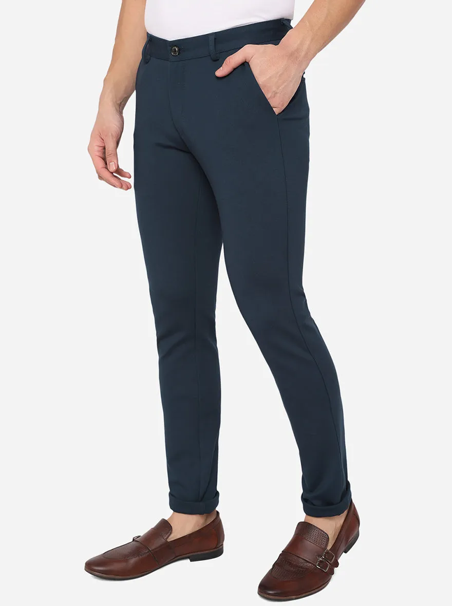 Peacock Blue Solid Venice Fit Casual Trouser | JadeBlue