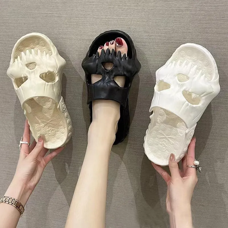 Personalized Skull Design Halloween Slippers Bathroom Indoor Outdoor Funny Slides Beach Shoes