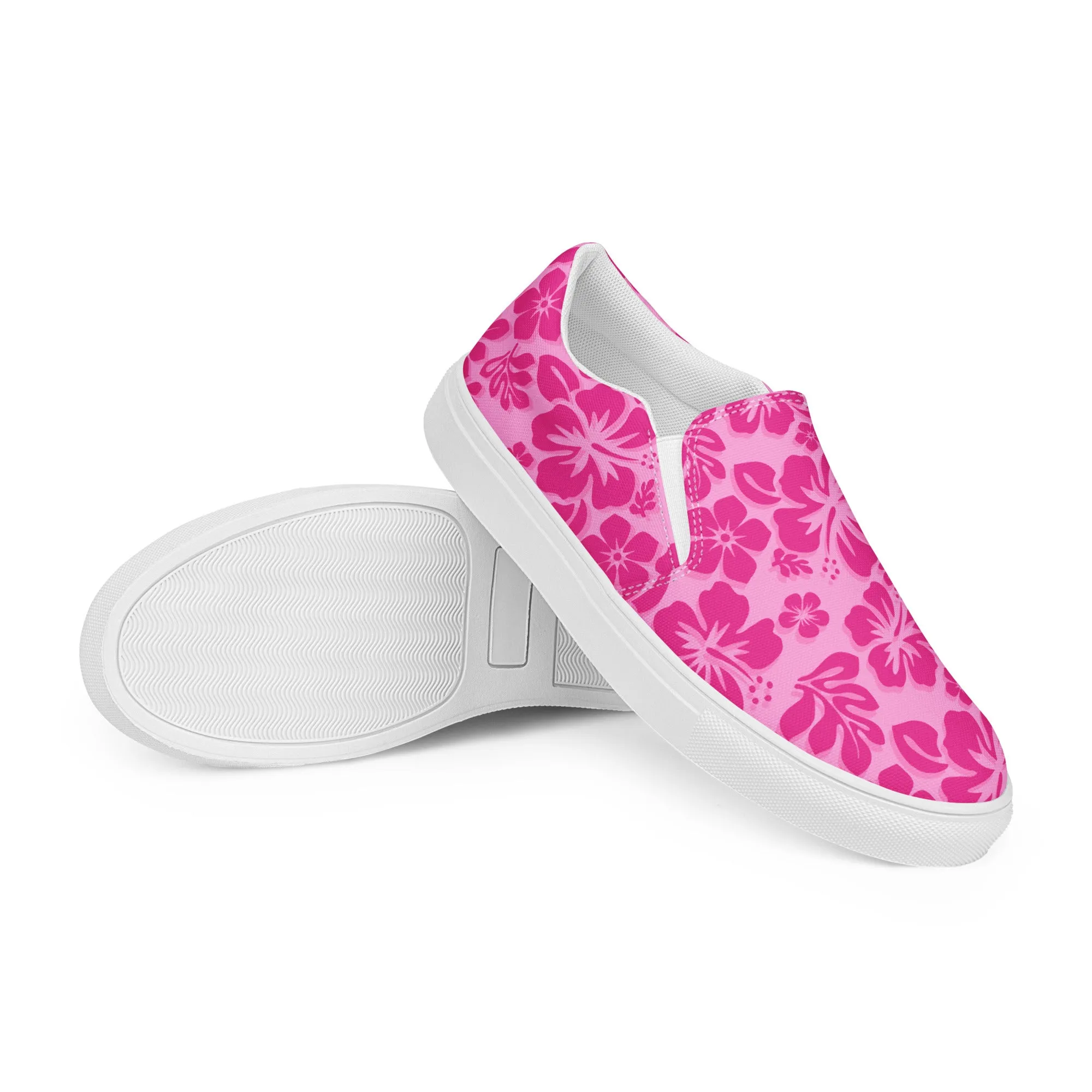 Raspberry Pinks Hawaiian Flowers Men’s Slip On Canvas Shoes