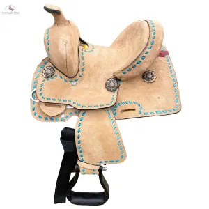 Resistance Rough Out Turquoise Backstitch western Barrel Saddle 8 inch