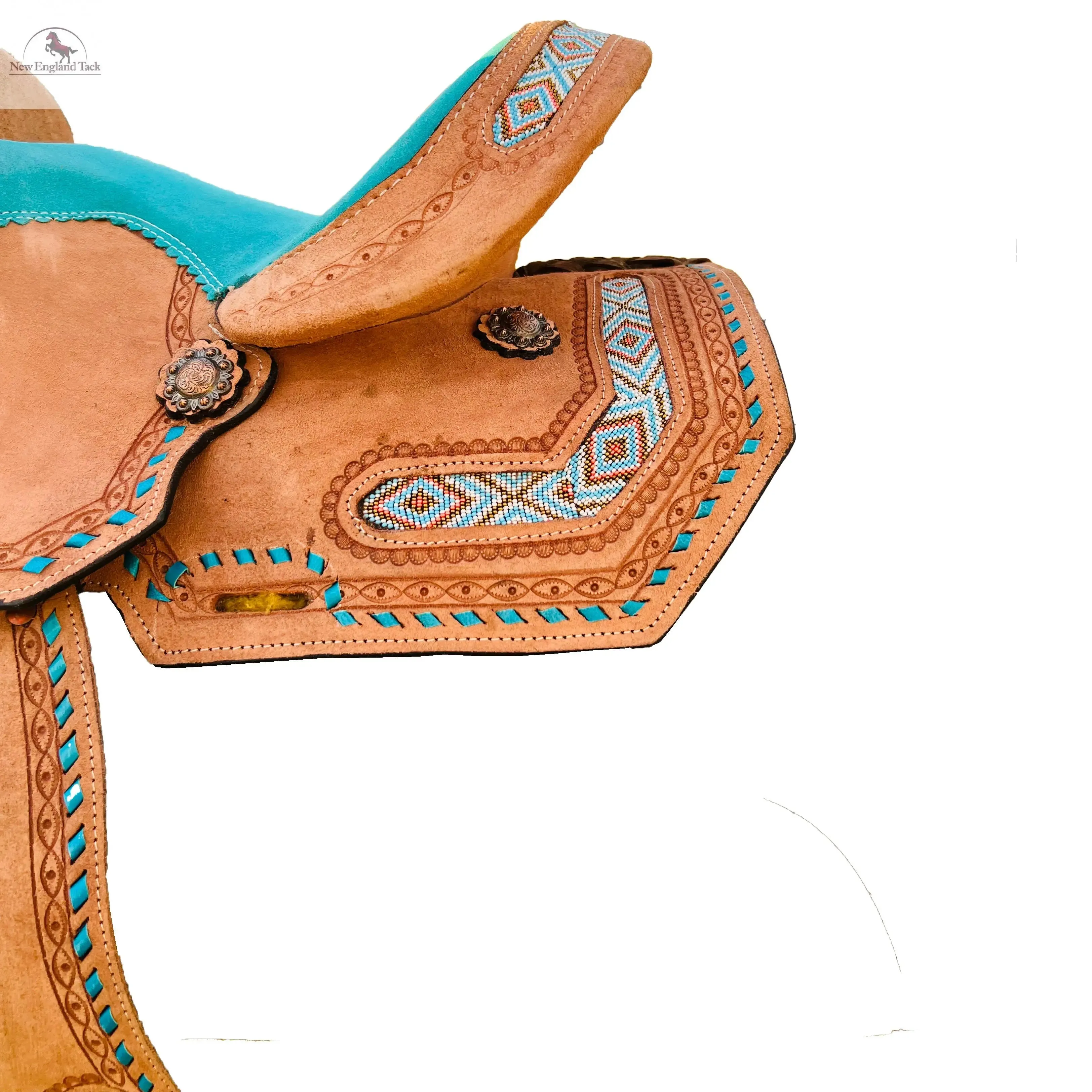 Resistance Youth Western Leather Horse Barrel Saddle Suede Seat Beaded Border