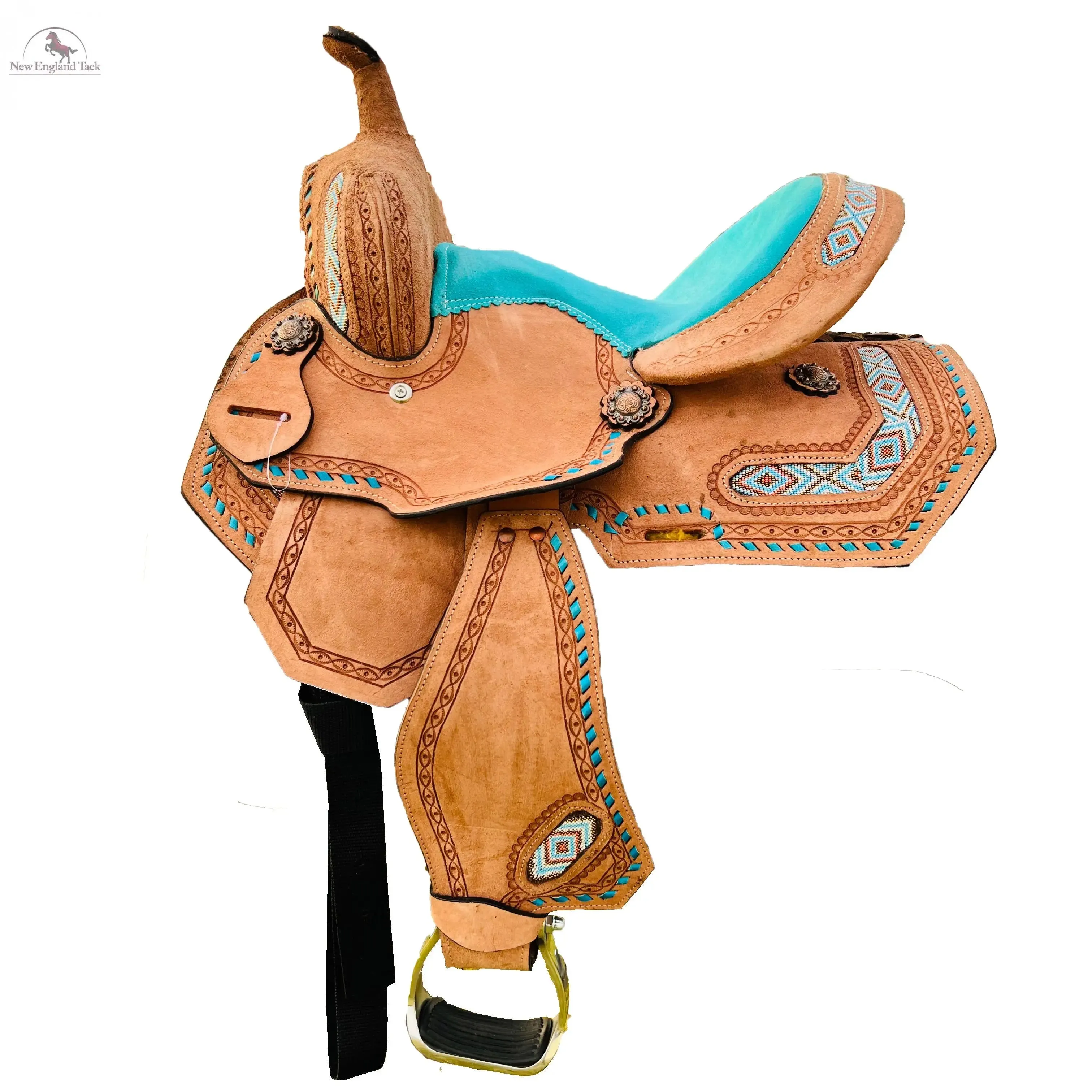 Resistance Youth Western Leather Horse Barrel Saddle Suede Seat Beaded Border