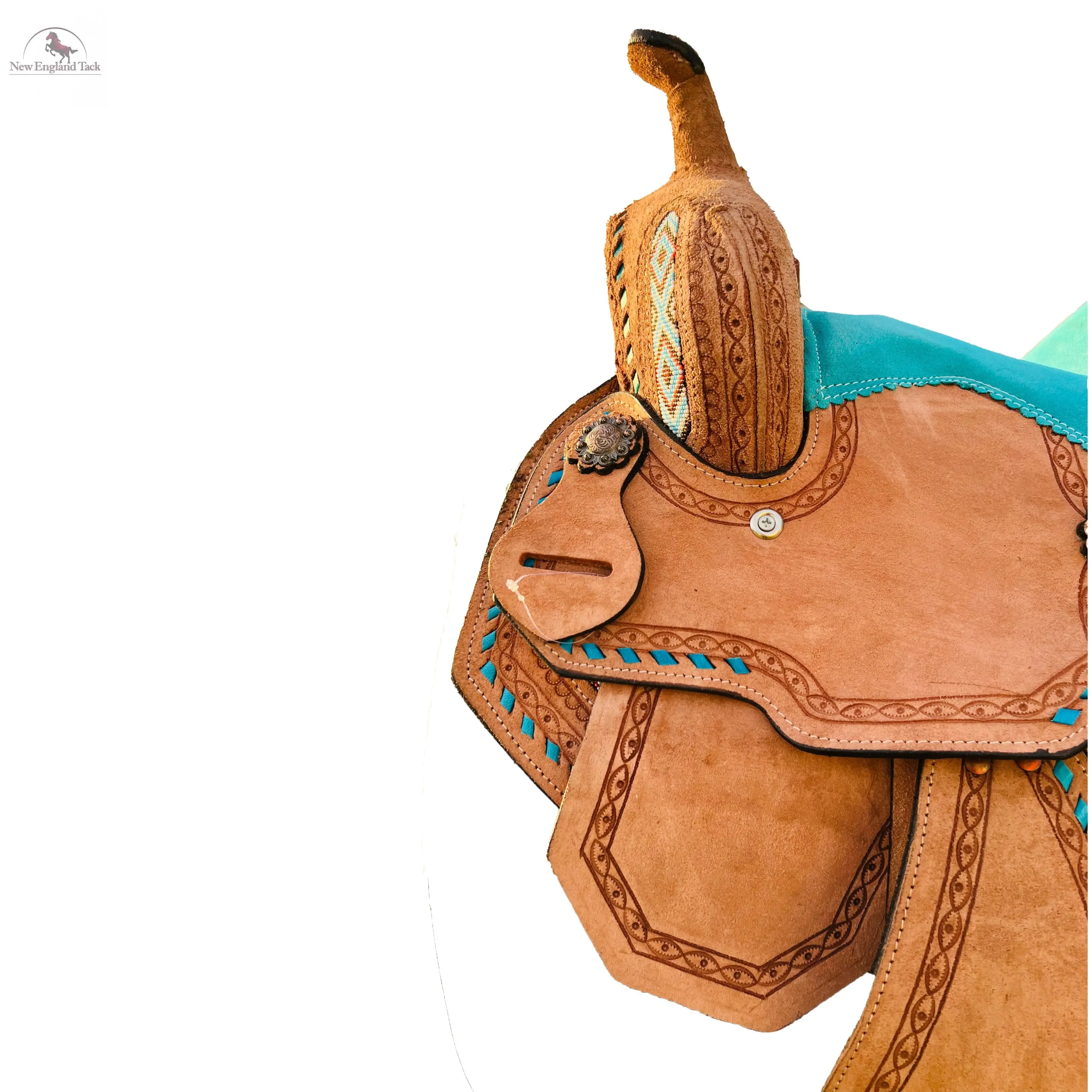 Resistance Youth Western Leather Horse Barrel Saddle Suede Seat Beaded Border