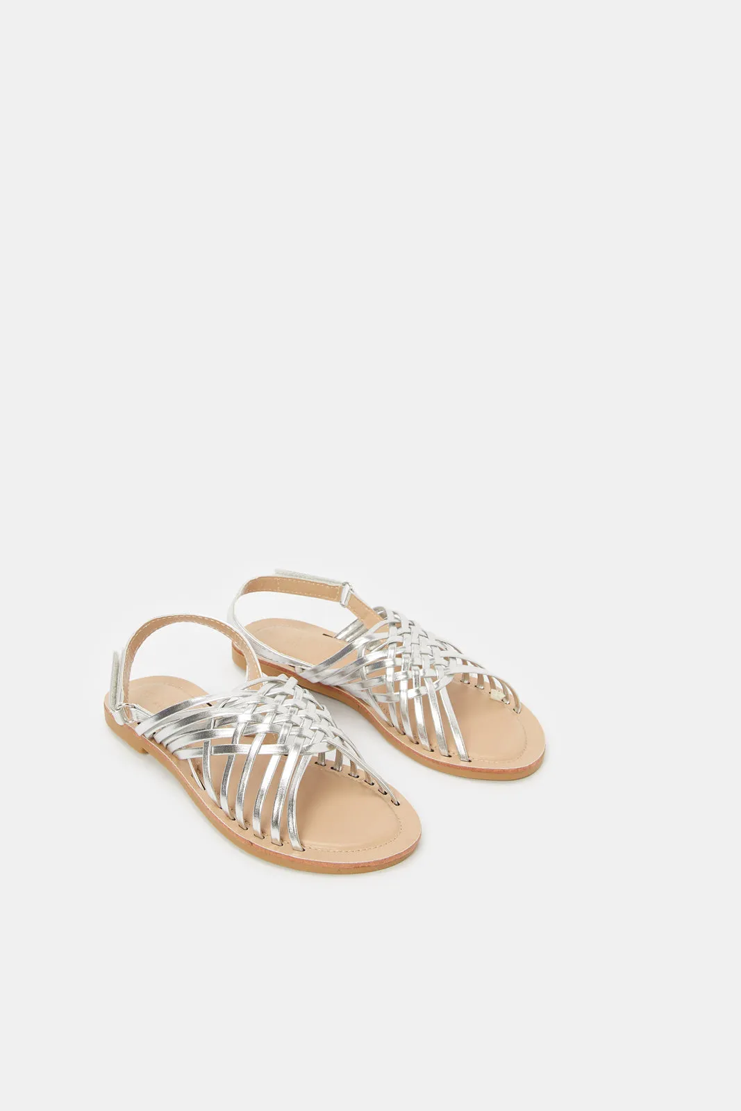 Senior Girls Silver Crossover Strap Sandal