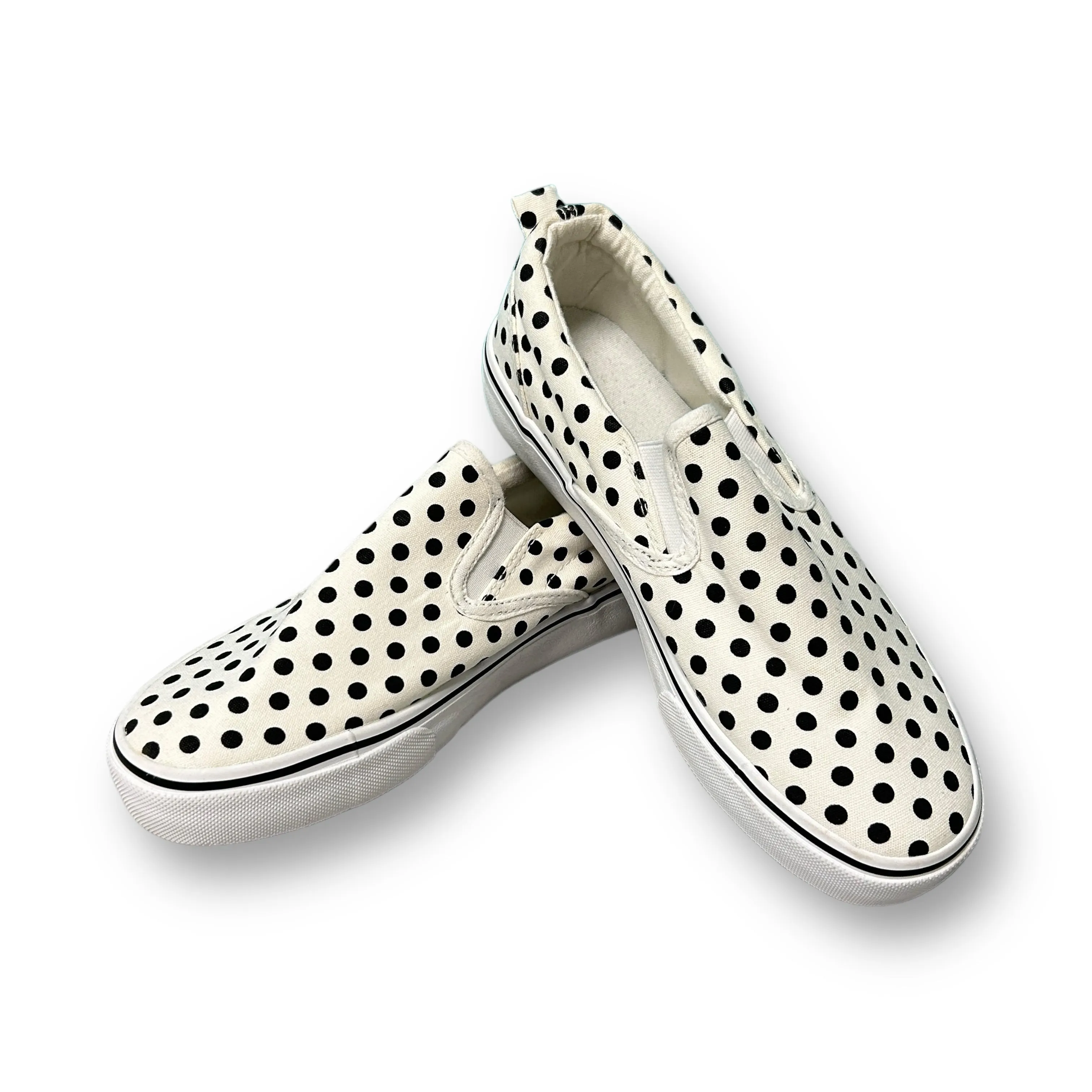 Size 5 B&W Polkadot Canvas Youth Girl Slip-On Shoes